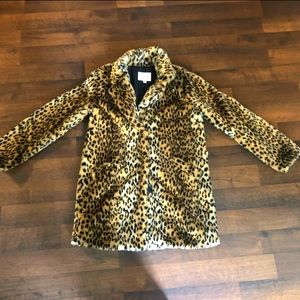 Leopard print faux fur coat